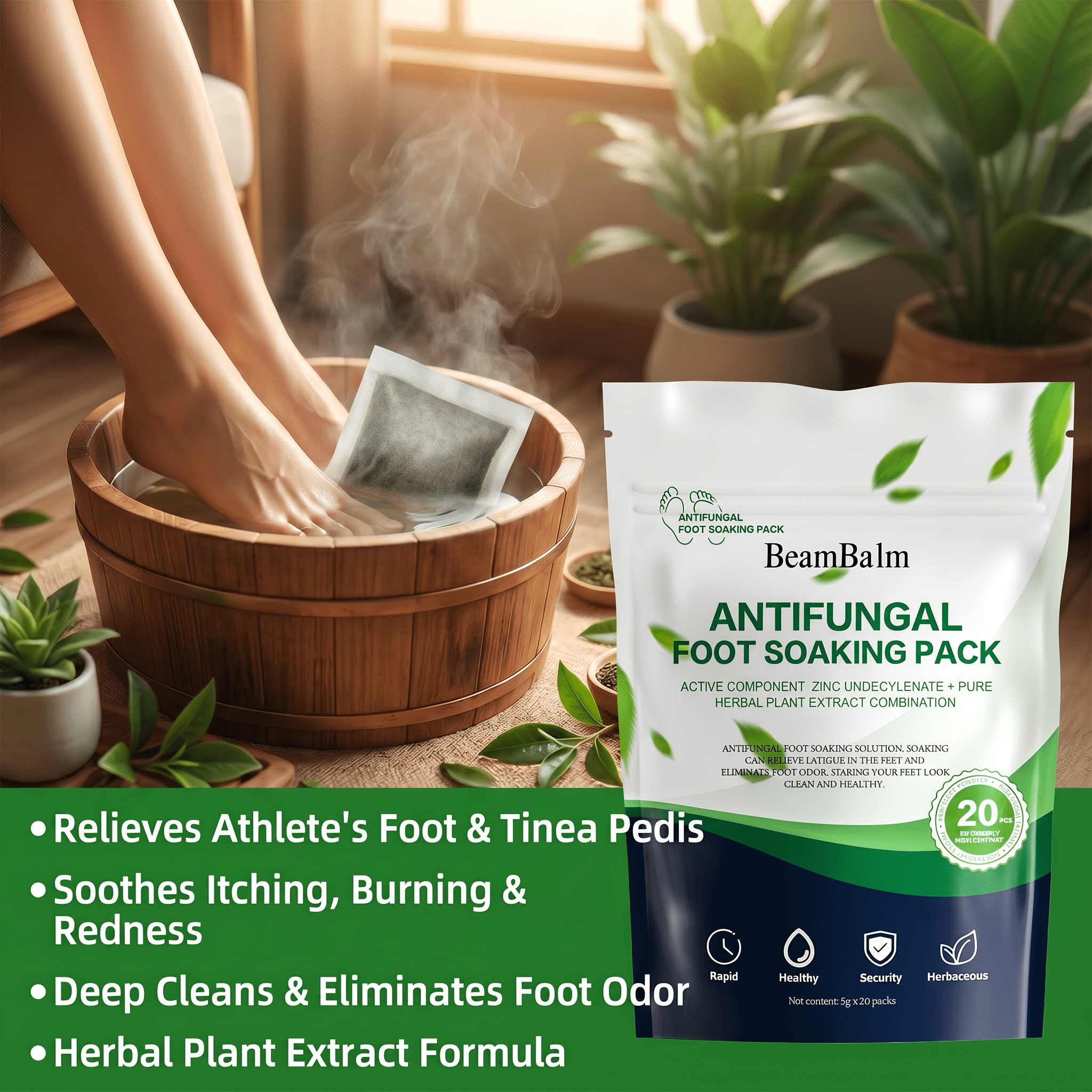 Antifungal Foot Soak Pack | Triple Action: Deodorizing, Itch-Relieving, & Antifungal | Herbal Foot Care | 20 Packs#SummerWins