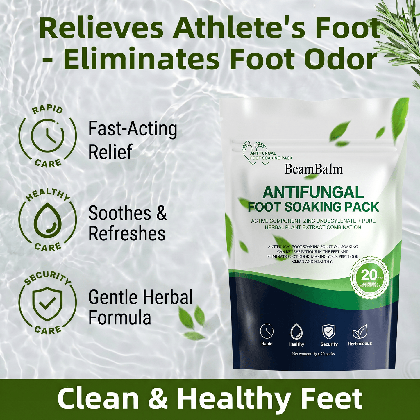 BeamBalm Antifungal Foot Soak Pack helps relieve athlete's foot, eliminate foot odor, soothe tired feet, and support clean, healthy feet with a gentle herbal formula.