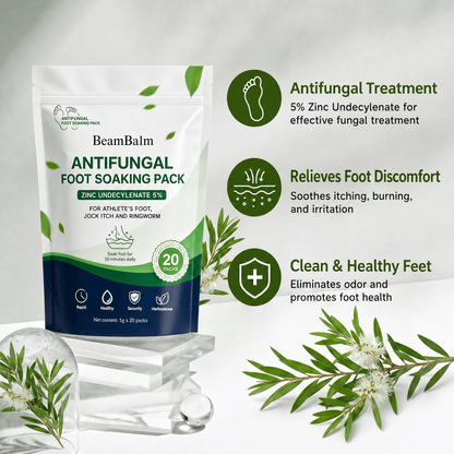BeamBalm Antifungal Foot Soak Pack with 5% zinc undecylenate helps treat fungal infections, relieve itching and irritation, eliminate foot odor, and support clean, healthy feet.