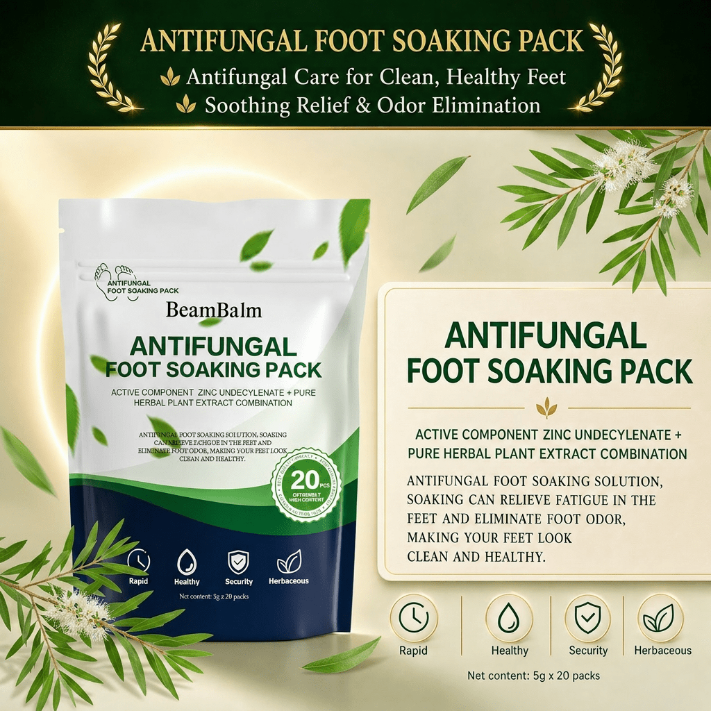 BeamBalm Antifungal Foot Soak Pack with 20 herbal foot soak packs for healthy, clean feet and odor relief