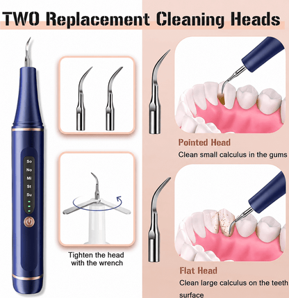 Dr.Twinkle® blue electric dental cleaner with two replacement heads for cleaning plaque and calculus