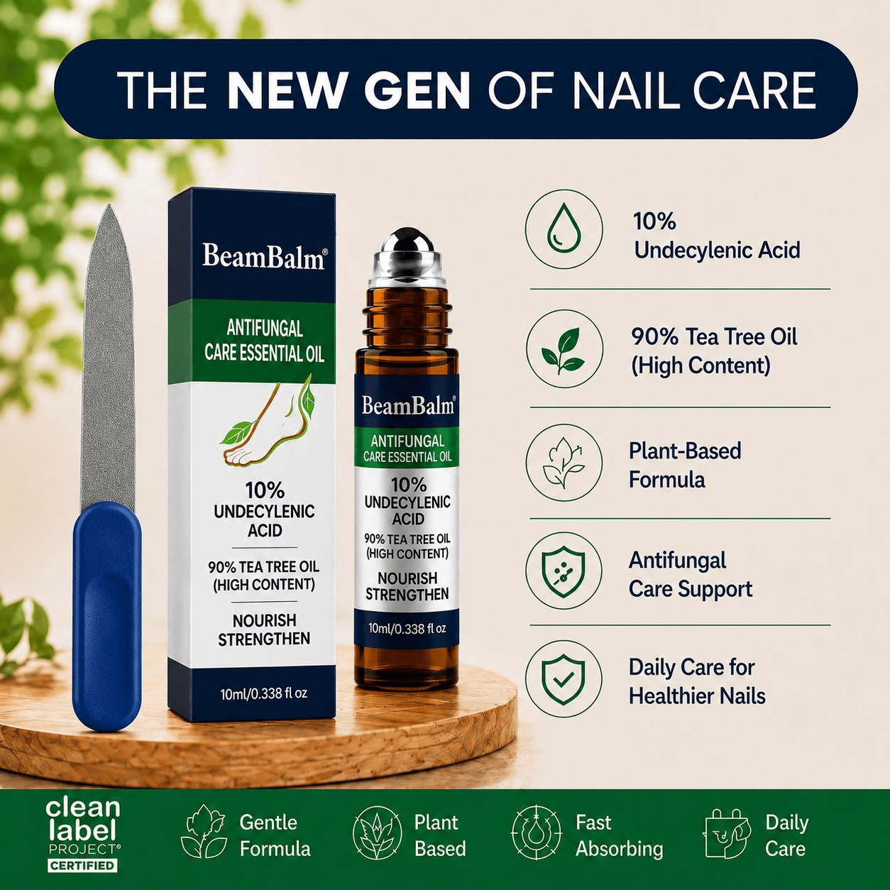 Premium Anti-Fungal Roller Serum (10ml) | 10% Undecylenic Acid, 90% High-Concentration Tea Tree Oil | Nail Care Serum for Fungal Issues | Suitable for Men & Women.