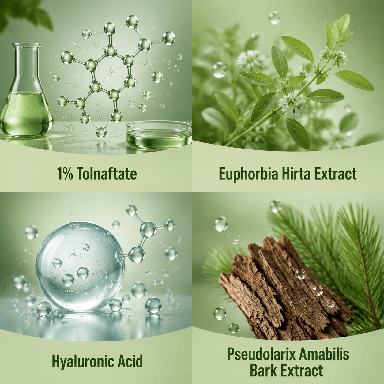 Ingredients in BeamBalm Tolnaftate antifungal nail liquid featuring 1% Tolnaftate active ingredient and botanical extracts for nail care